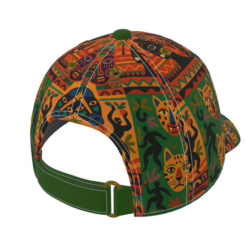 Casquette Nzinga, casquette de créateurs à motifs africains, vue arrière droite avec détails de couture et design Gabon Luxe.