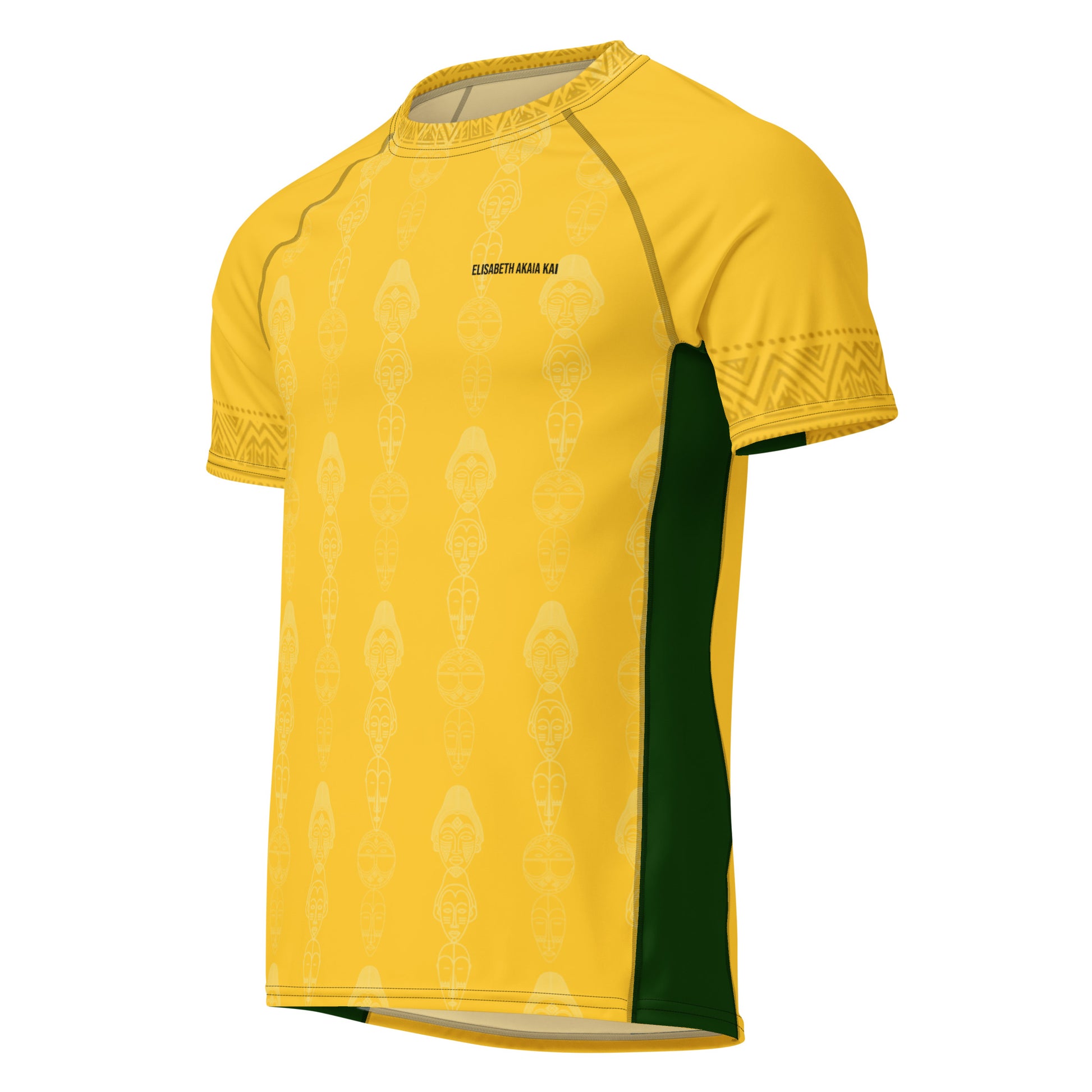 Maillot gabonais haut de gamme, coupe ajustée et détails dorés, design inspiré des arts africains, signé Élisabeth Akaïa Kaï.