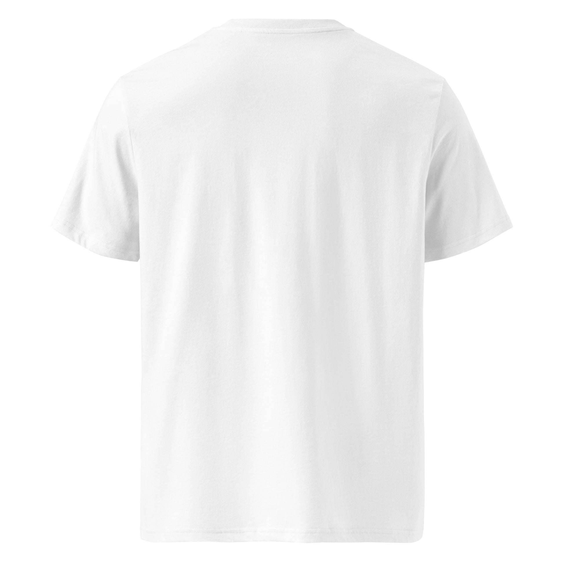 T-shirt Ondja blanc unisexe en coton bio avec imprimé artistique vague bleue et couronne jaune, mode afro luxe par Élisabeth Akaïa Kaï
