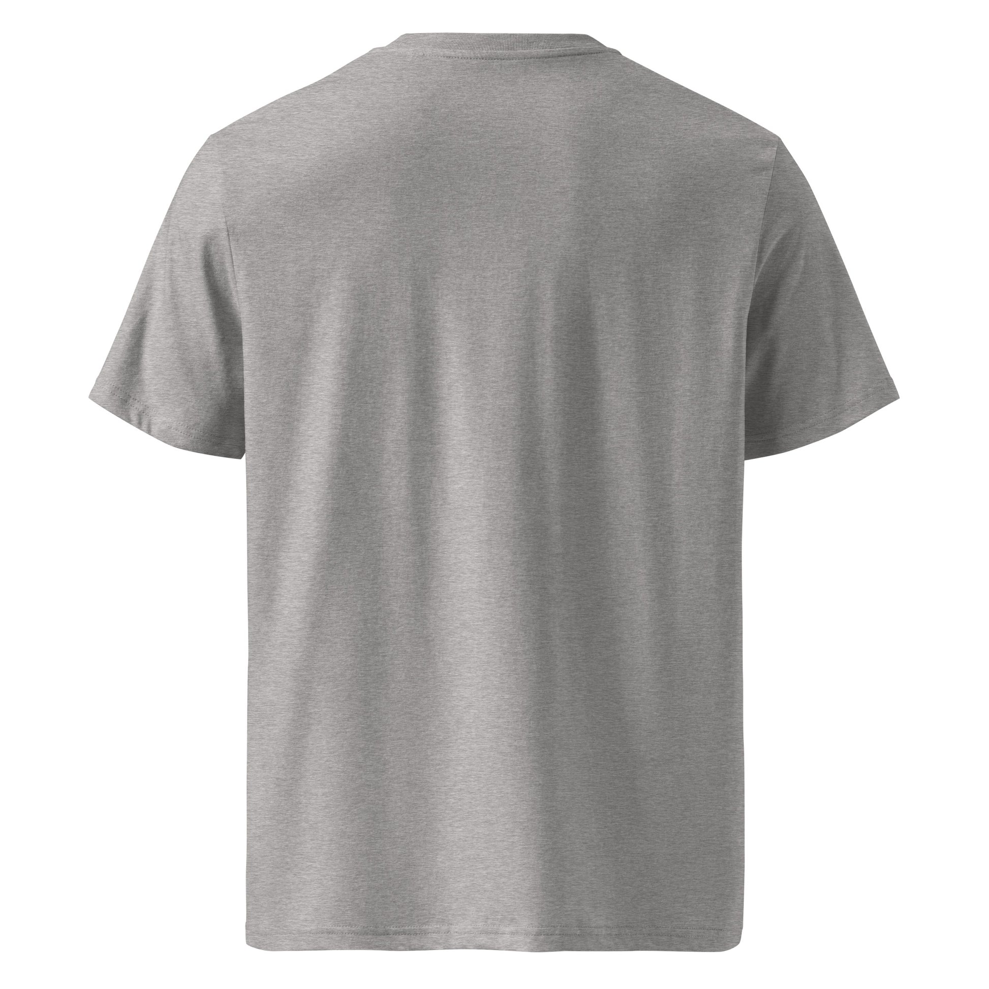 T-shirt Ondja gris clair chiné unisexe coton biologique, imprimé vague bleue stylisée avec symboles, mode afro luxe durable