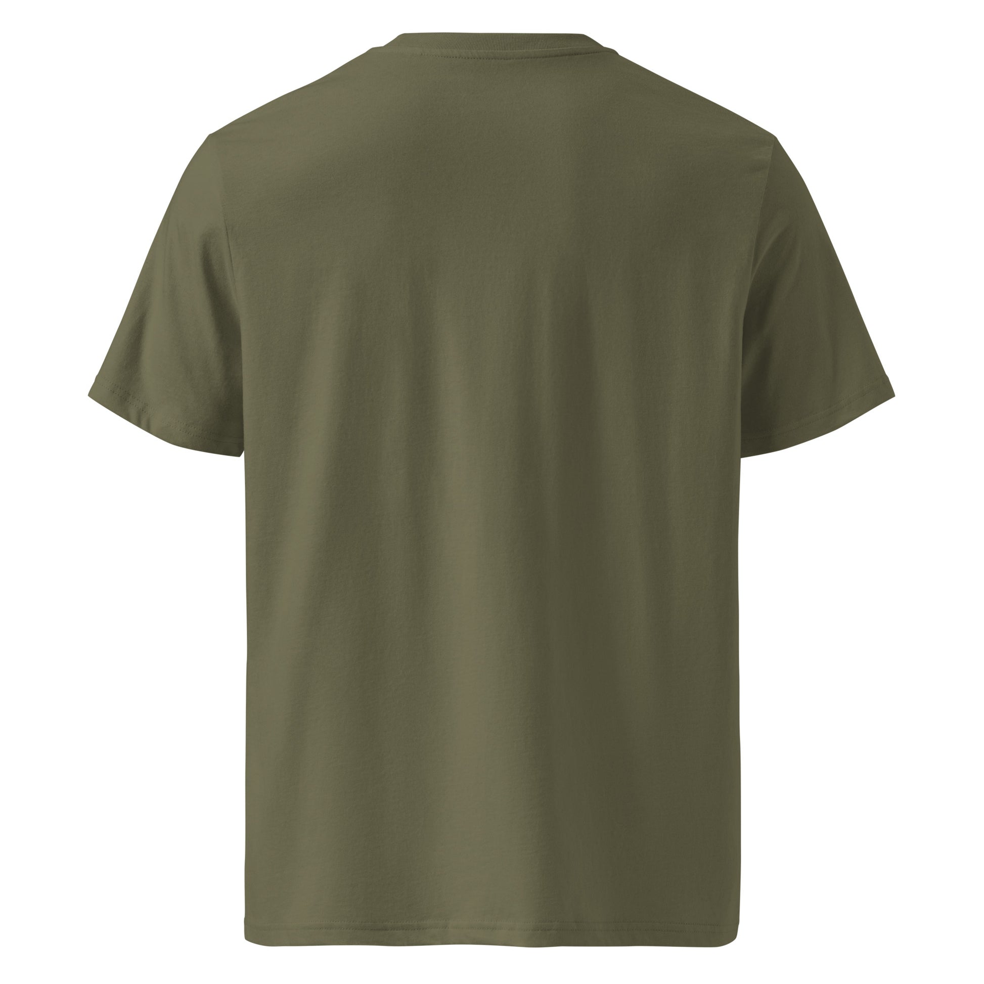 T-shirt Ondja kaki unisexe coton bio, imprimé exclusif vague bleue stylisée avec couronne jaune et symboles, mode gabon luxe