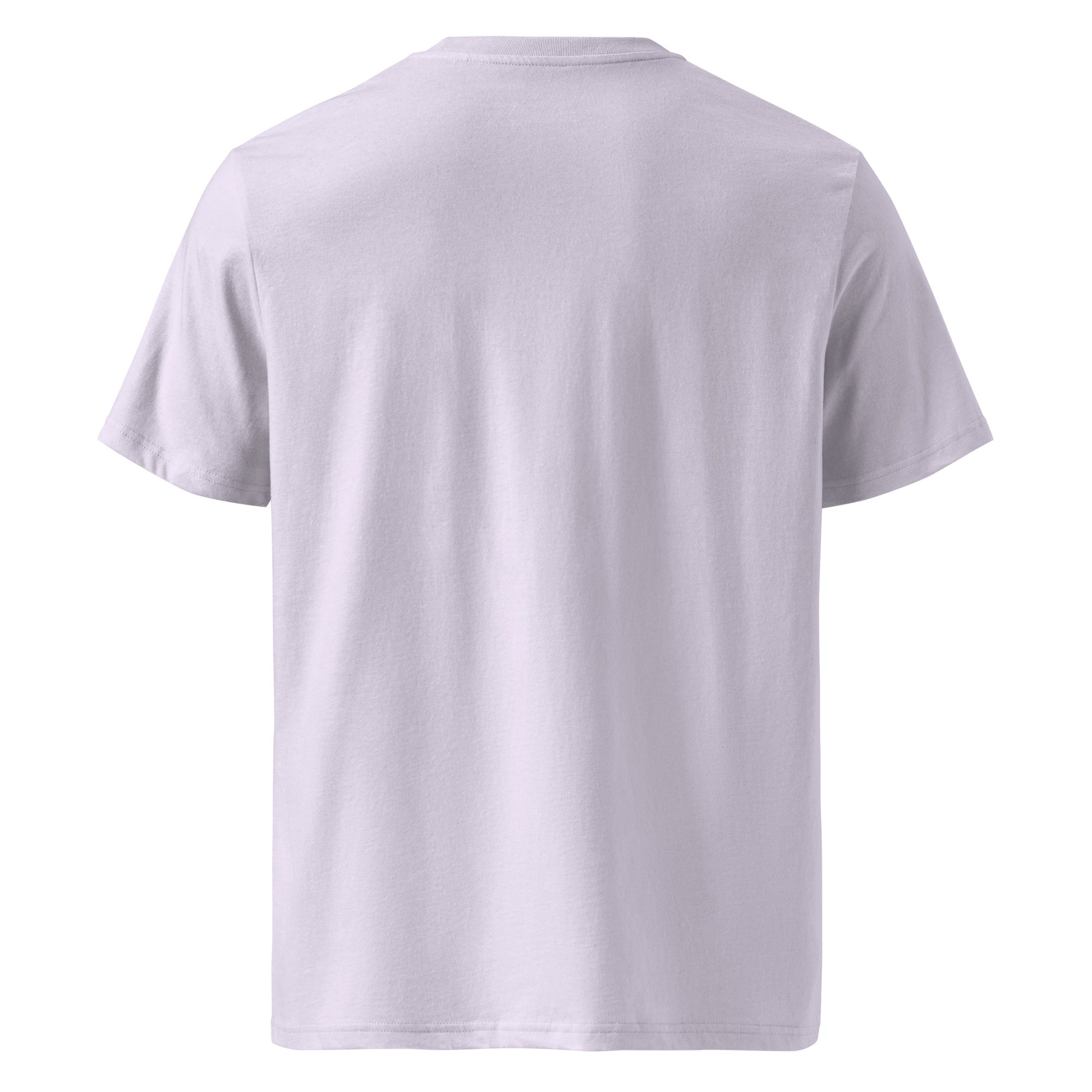 T-shirt Ondja lavande clair unisexe coton biologique certifié, imprimé artistique vague bleue et couronne jaune, slow fashion luxe