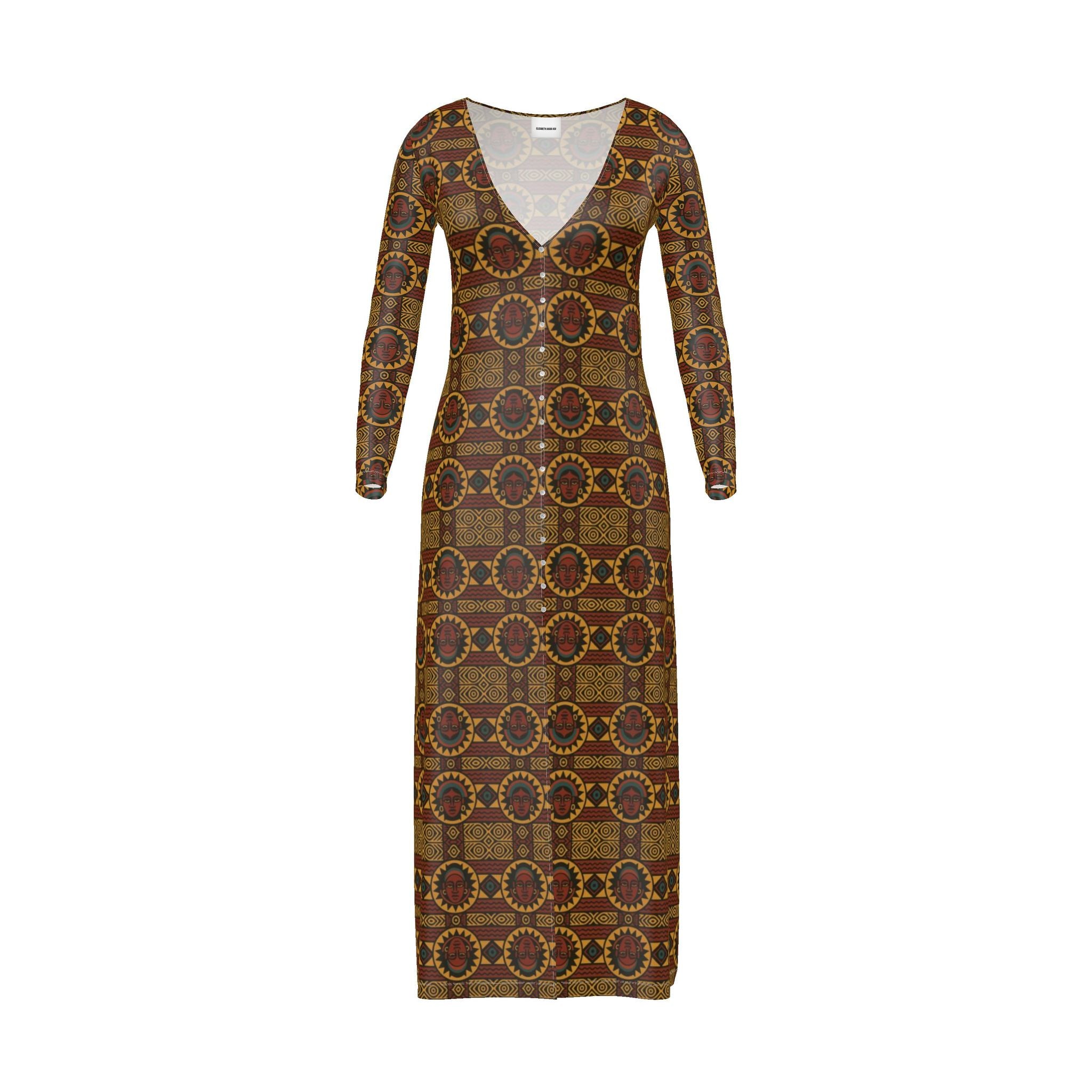 Kaya Lumina Button-Up Maxi Dress – Limited Edition Afro Luxe in Artistic Jersey
