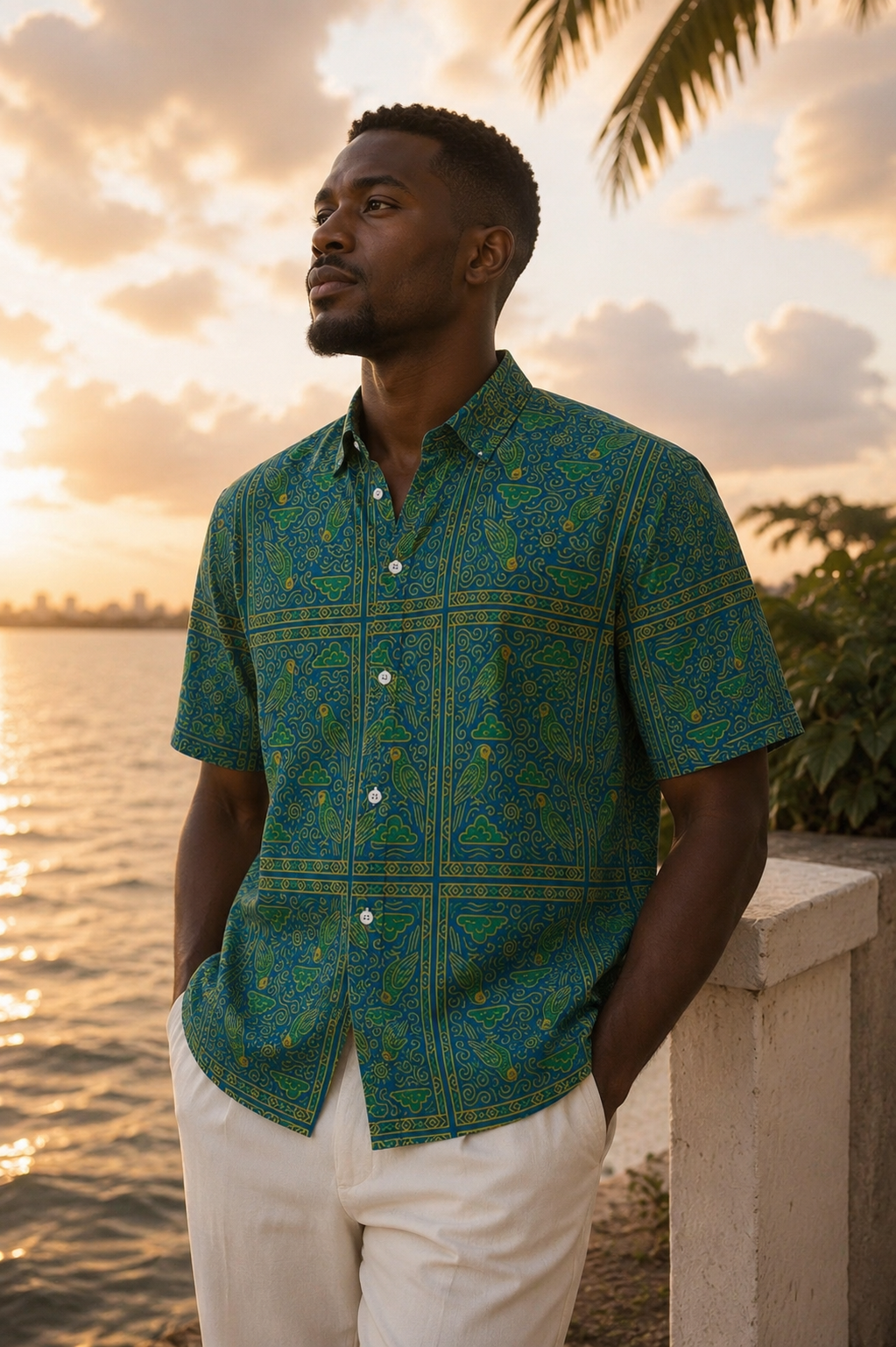 La chemise Okani accompagne une silhouette élégante dans une architecture inspirée des influences africaines et méditerranéennes. Une vision moderne du luxe à porter.