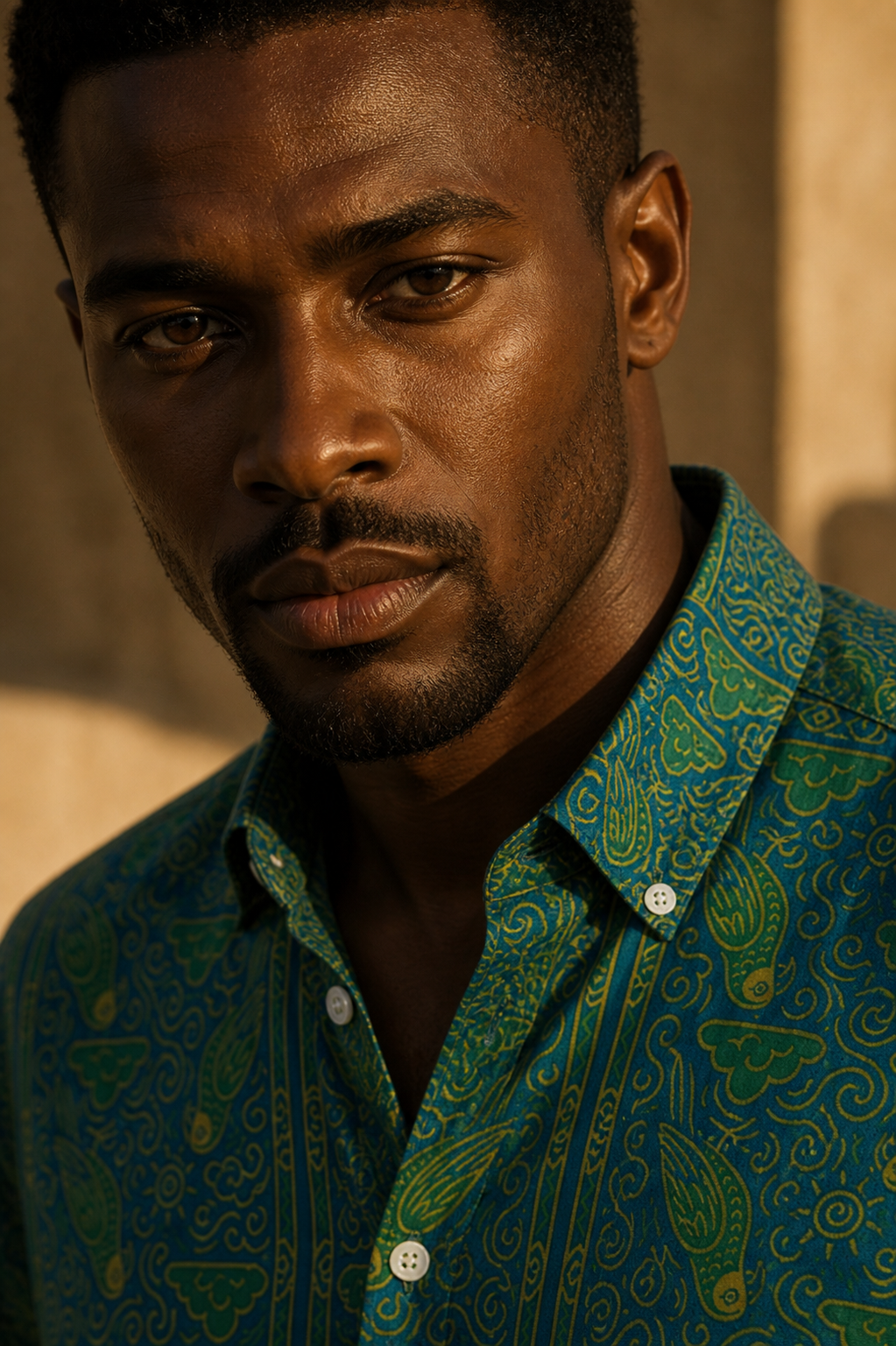 Entre regard magnétique et lumière sculpturale, la chemise Okani affirme une esthétique afro-contemporaine singulière. Une création pensée comme une œuvre textile à forte identité visuelle.