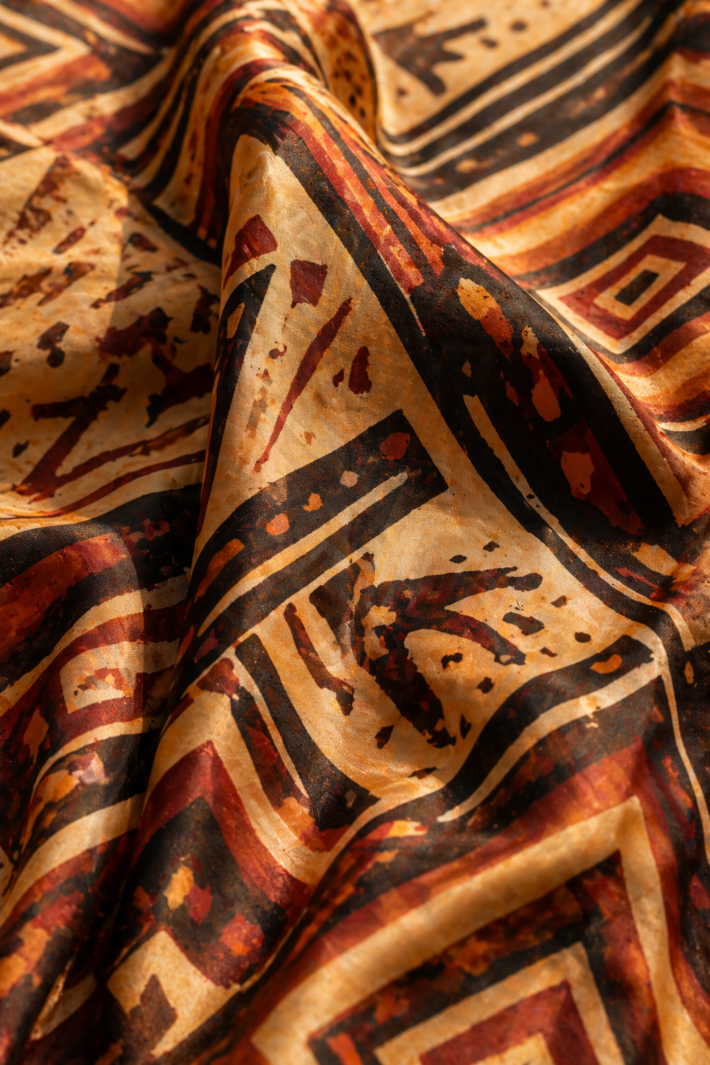 Zoom sur la texture et le motif exclusif du paréo de créateur Nyara, inspiré des arts textiles africains et du luxe contemporain.
