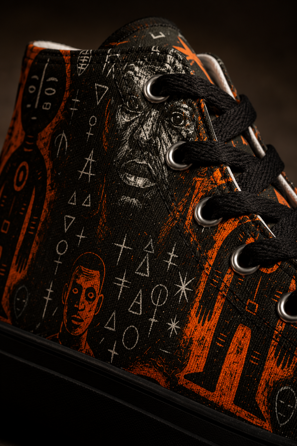 Découvrez les textures, finitions premium, symboles graphiques et détails couture des sneakers ÉLISABETH AKAÏA KAÏ à travers une photographie ultra détaillée.