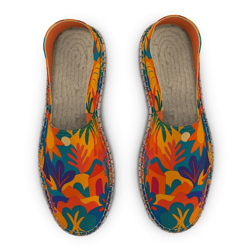 Espadrilles d’été colorées avec imprimé tropical exclusif, fabriquées à la main par Elisabeth Akaïa Kaï