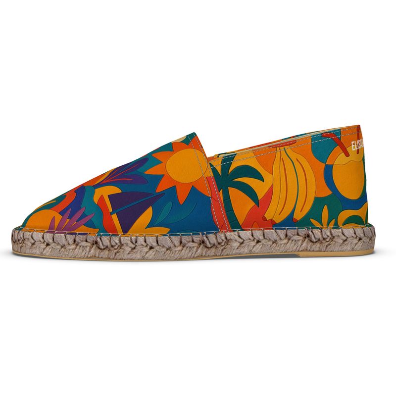 Espadrilles d’été colorées avec imprimé tropical exclusif, fabriquées à la main par Elisabeth Akaïa Kaï