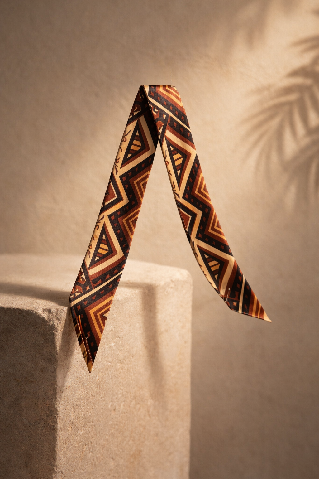 Foulard à cheveux en soie Nyara, accessoire de luxe au motif africain graphique. Une pièce élégante et intemporelle, conçue pour sublimer chaque silhouette avec raffinement.