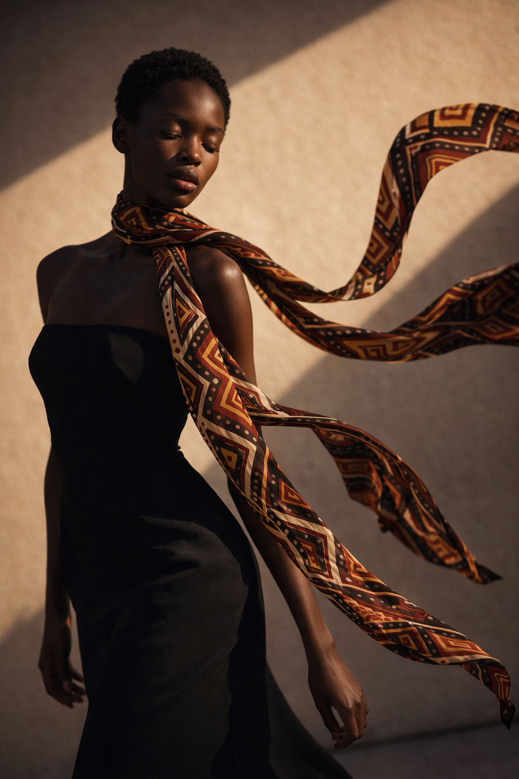 En mouvement, le foulard Nyara révèle toute la légèreté et la fluidité de la soie. Une pièce expressive, pensée comme une extension du corps et du style.