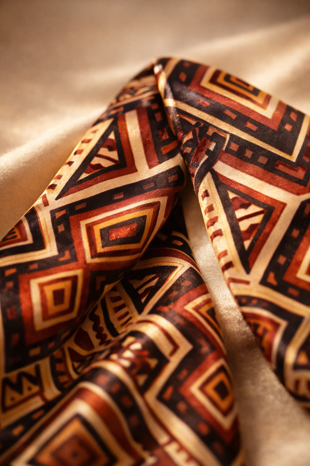 Zoom sur le motif exclusif Nyara : une composition graphique inspirée de l’art textile africain. Une impression haute qualité qui révèle toute la richesse des couleurs et des détails.