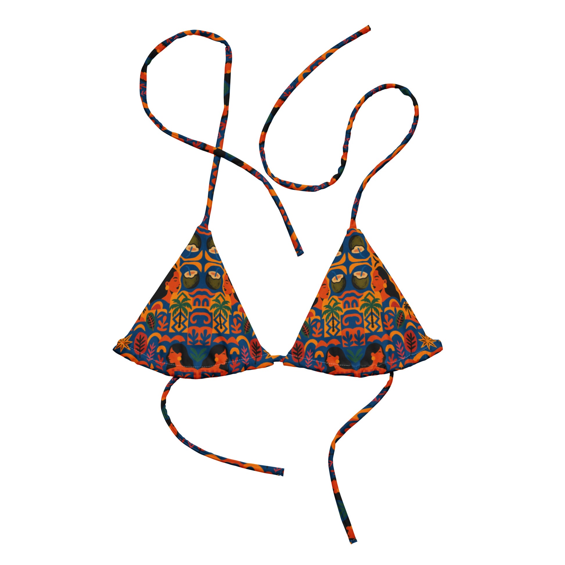 Vue arrière du haut de bikini Isla Sol avec liens croisés, porté par une femme noire, design modulable en polyester recyclé