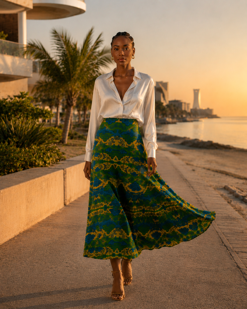 Entre modernité et héritage culturel, la jupe Essondo célèbre une vision contemporaine de l’élégance africaine. Son imprimé artistique exclusif et sa silhouette fluide en font une pièce forte du vestiaire féminin haut de gamme.