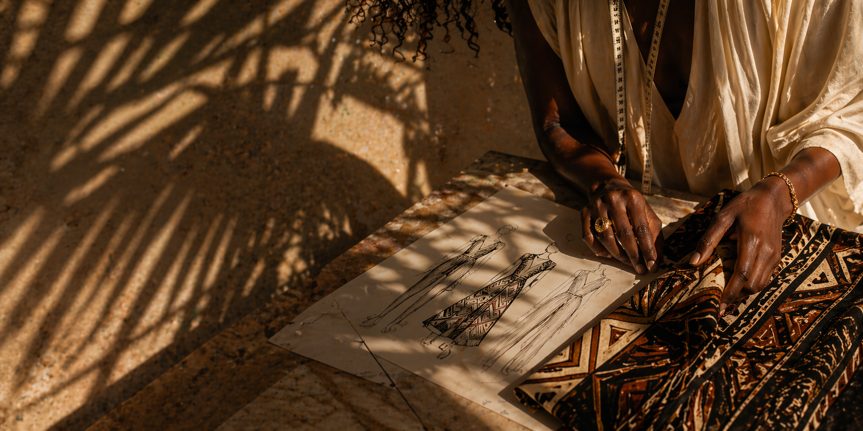 Dans la lumière, la création prend forme.
Le trait esquisse, la matière répond.

Chaque pièce naît ici —
entre intuition, précision et mémoire textile.