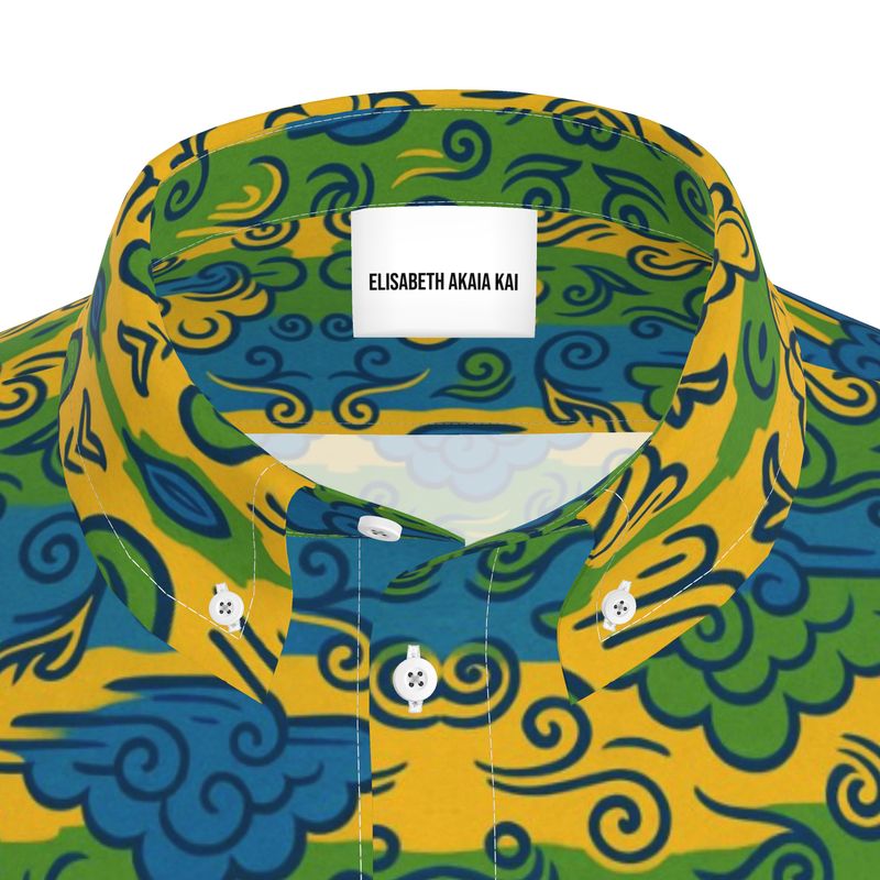 Vue rapprochée du col et des boutons en nacre : chaque finition incarne la précision artisanale et la rigueur esthétique du savoir-faire Akaïa Kaï.