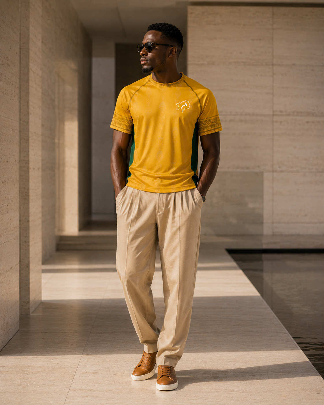 Découvrez le maillot Gabon ÉLISABETH AKAIA KAÏ. Une création afro-luxe associant design contemporain, inspirations culturelles gabonaises et fabrication haut de gamme.