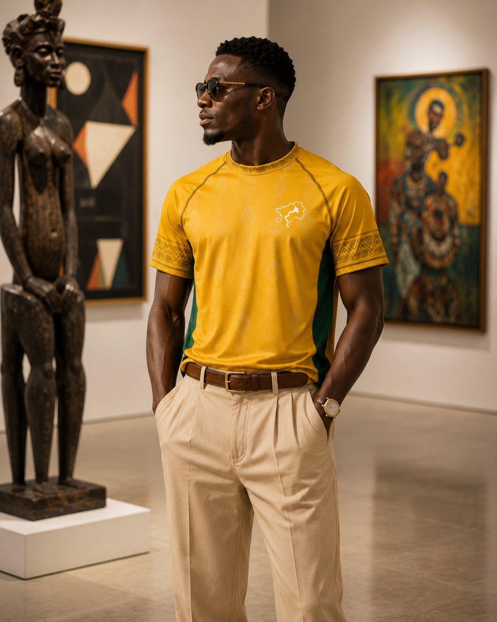 Inspiré par le dialogue entre mode et culture, le maillot Gabon ÉLISABETH AKAIA KAÏ s'intègre dans un univers artistique où élégance contemporaine et héritage africain se rencontrent.