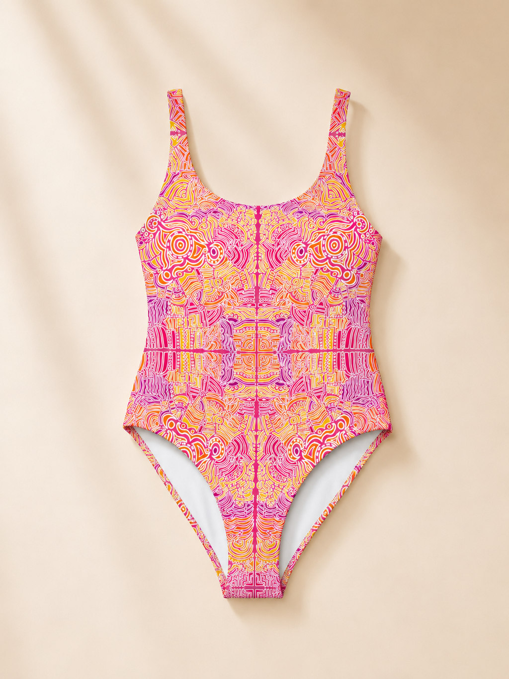 Vue de face du maillot de bain une pièce Élisabeth Akaïa Kaï. Une coupe élégante associée à un imprimé artistique exclusif pour sublimer la silhouette tout en offrant confort et maintien.