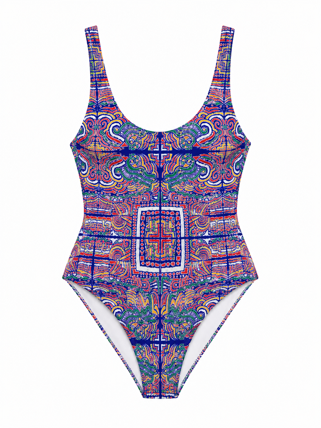 Vue de face du maillot Mebeghe Éternel mettant en avant sa coupe élégante, son tissu double couche à l'avant et son design pensé pour le confort.