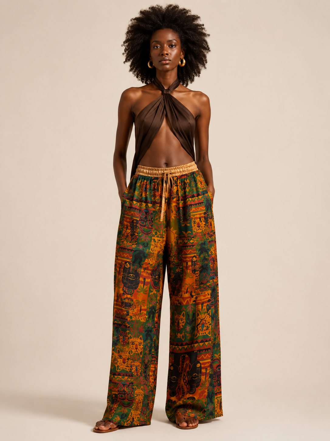 Nzinga — Pantalon Rituel à Imprimé Signature