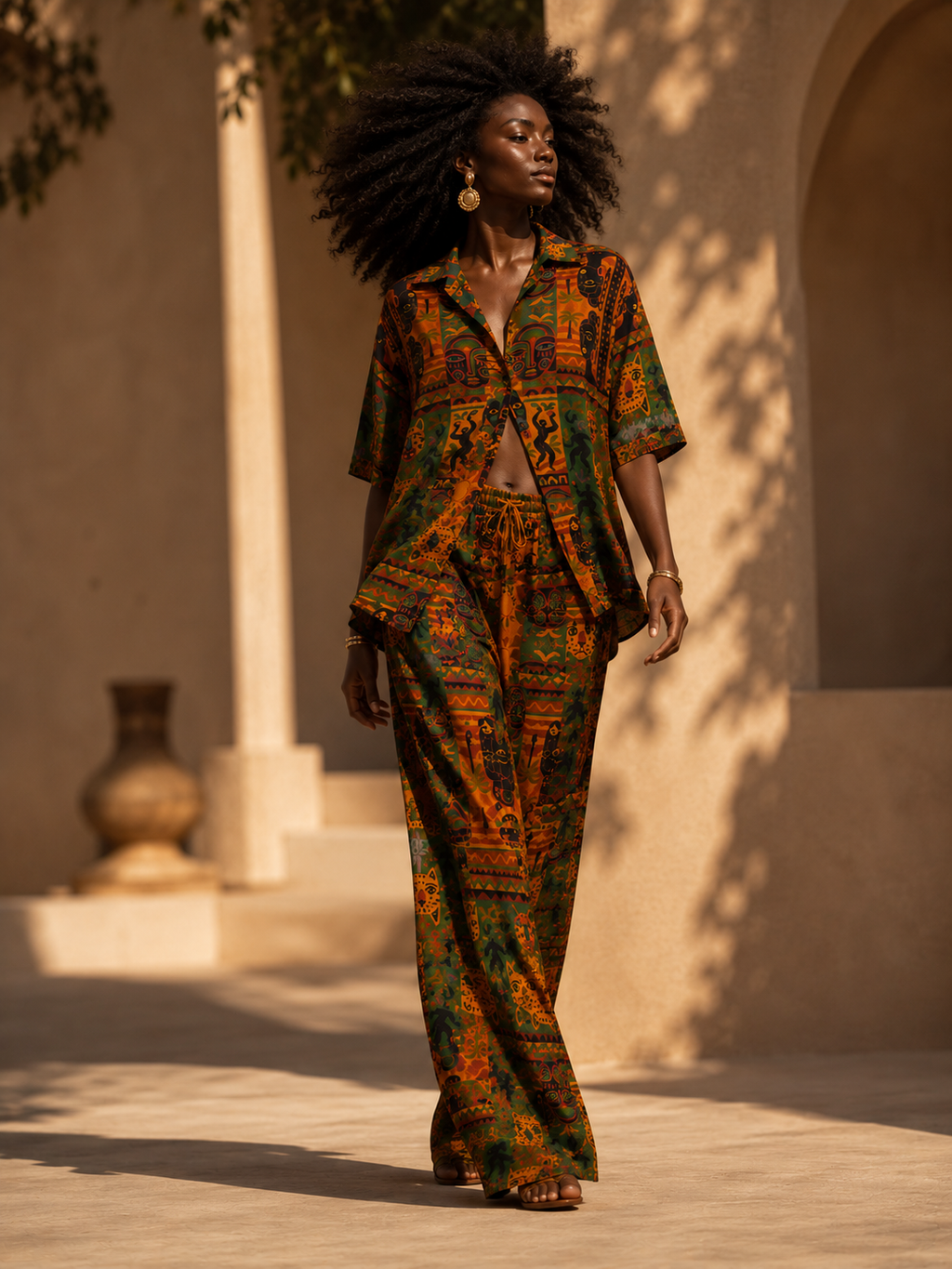 Nzinga — Pantalon Rituel à Imprimé Signature