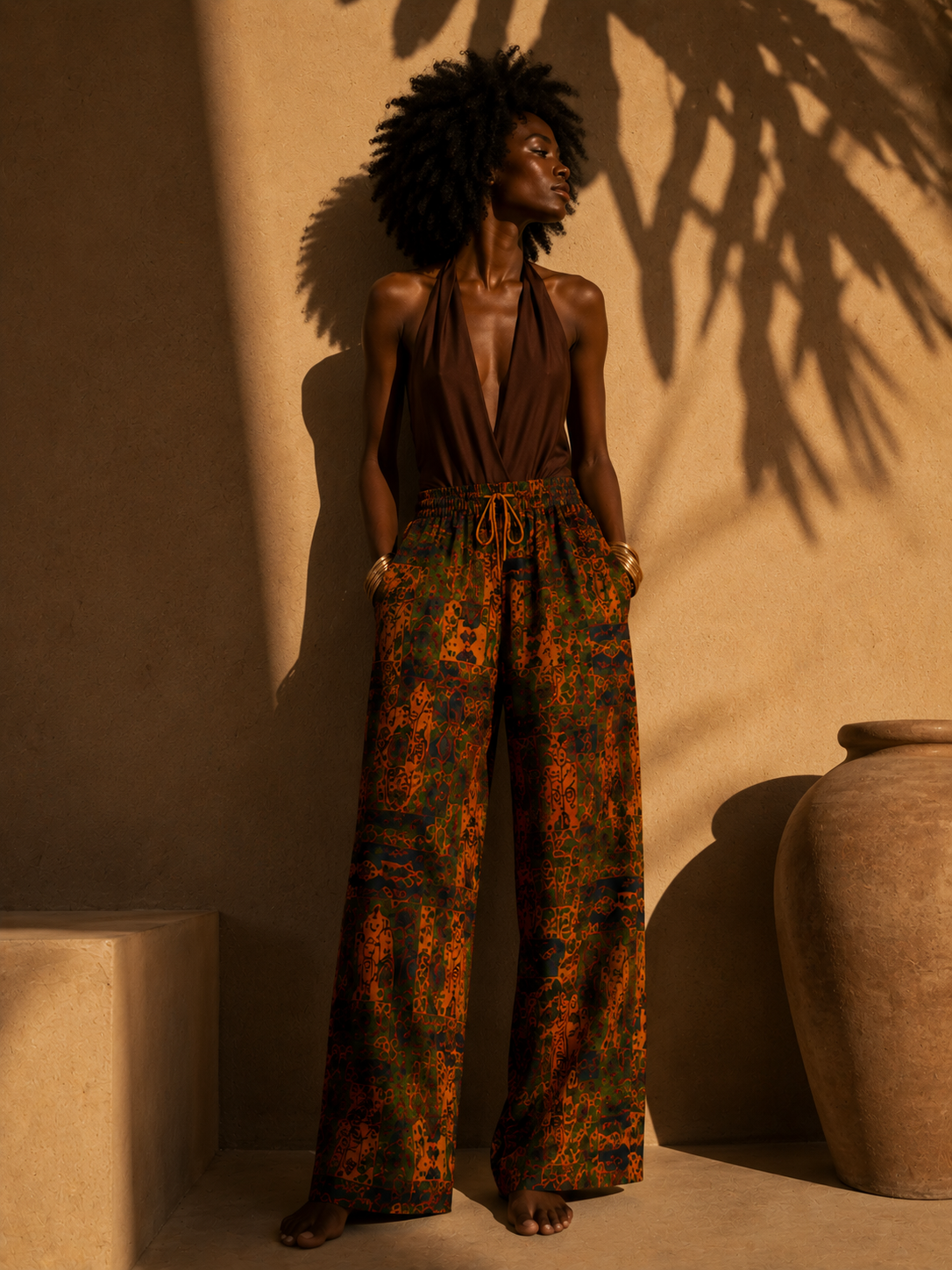 Nzinga — Pantalon Rituel à Imprimé Signature