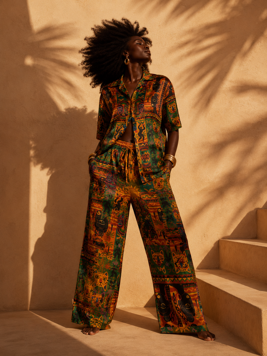 Nzinga — Pantalon Rituel à Imprimé Signature