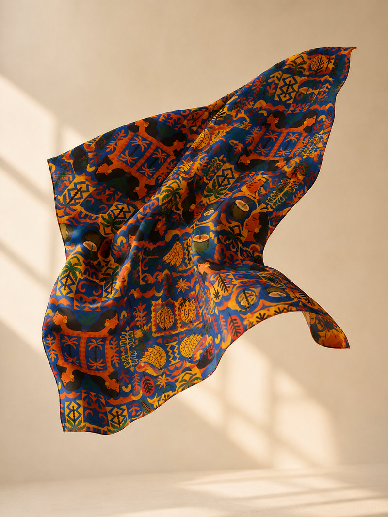 Porté par un souffle léger, le pagne Isla Sol dévoile la souplesse de son coton et la richesse de son motif exclusif. Une création textile qui allie élégance contemporaine et inspiration africaine.