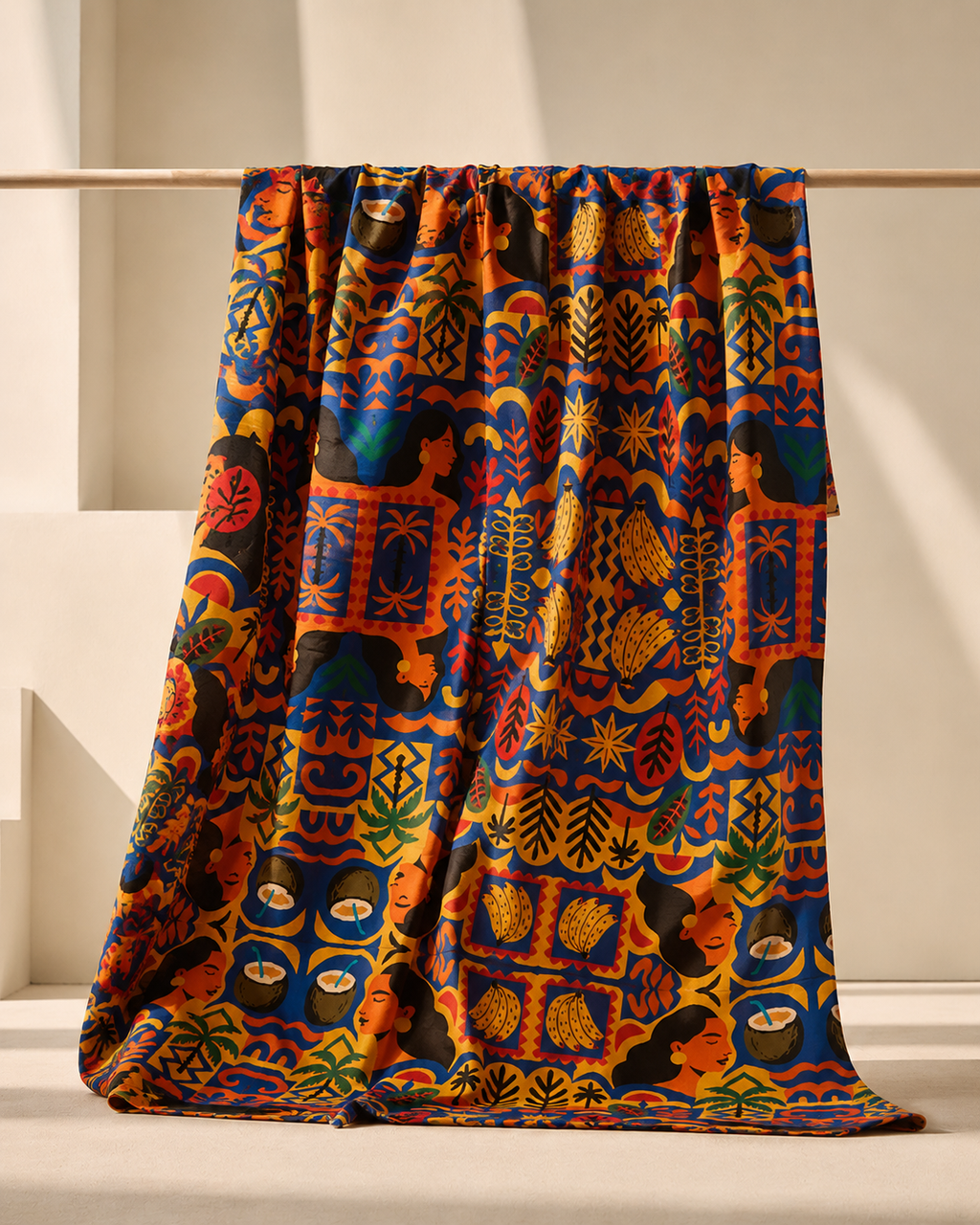 Découvrez le pagne Isla Sol signé Élisabeth Akaïa Kaï. Réalisé en coton de qualité, il dévoile un motif exclusif inspiré des paysages tropicaux et de l'art africain contemporain. Une création textile pensée comme une œuvre à porter.