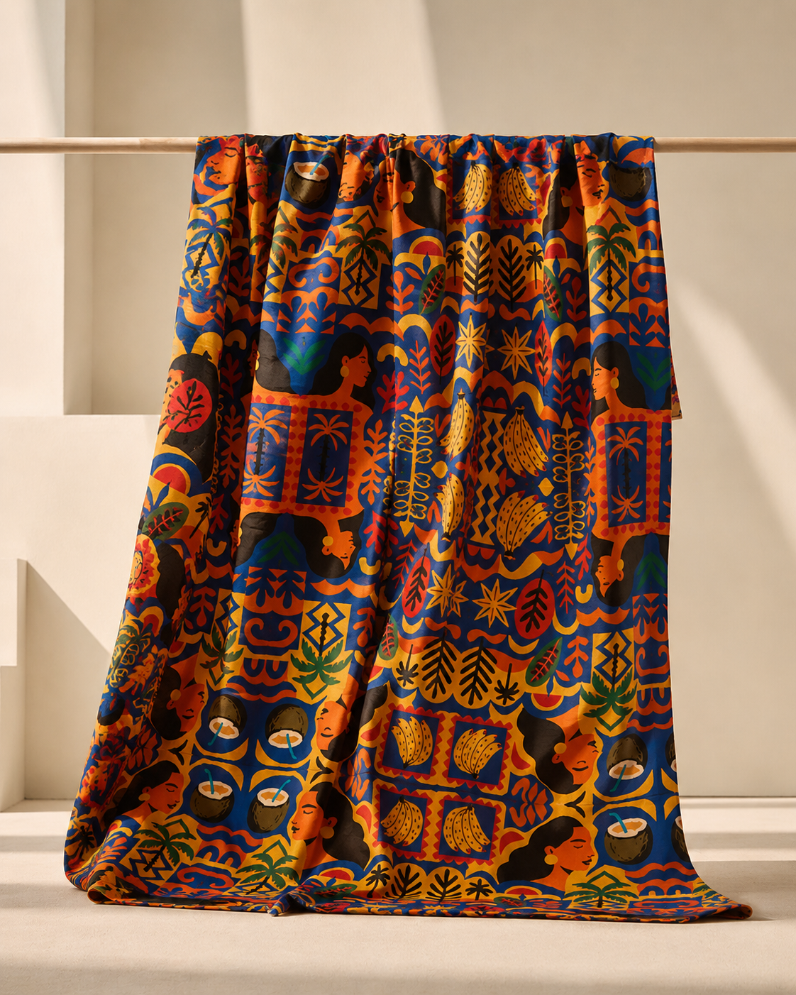 Découvrez le pagne Isla Sol signé Élisabeth Akaïa Kaï. Réalisé en coton de qualité, il dévoile un motif exclusif inspiré des paysages tropicaux et de l'art africain contemporain. Une création textile pensée comme une œuvre à porter.