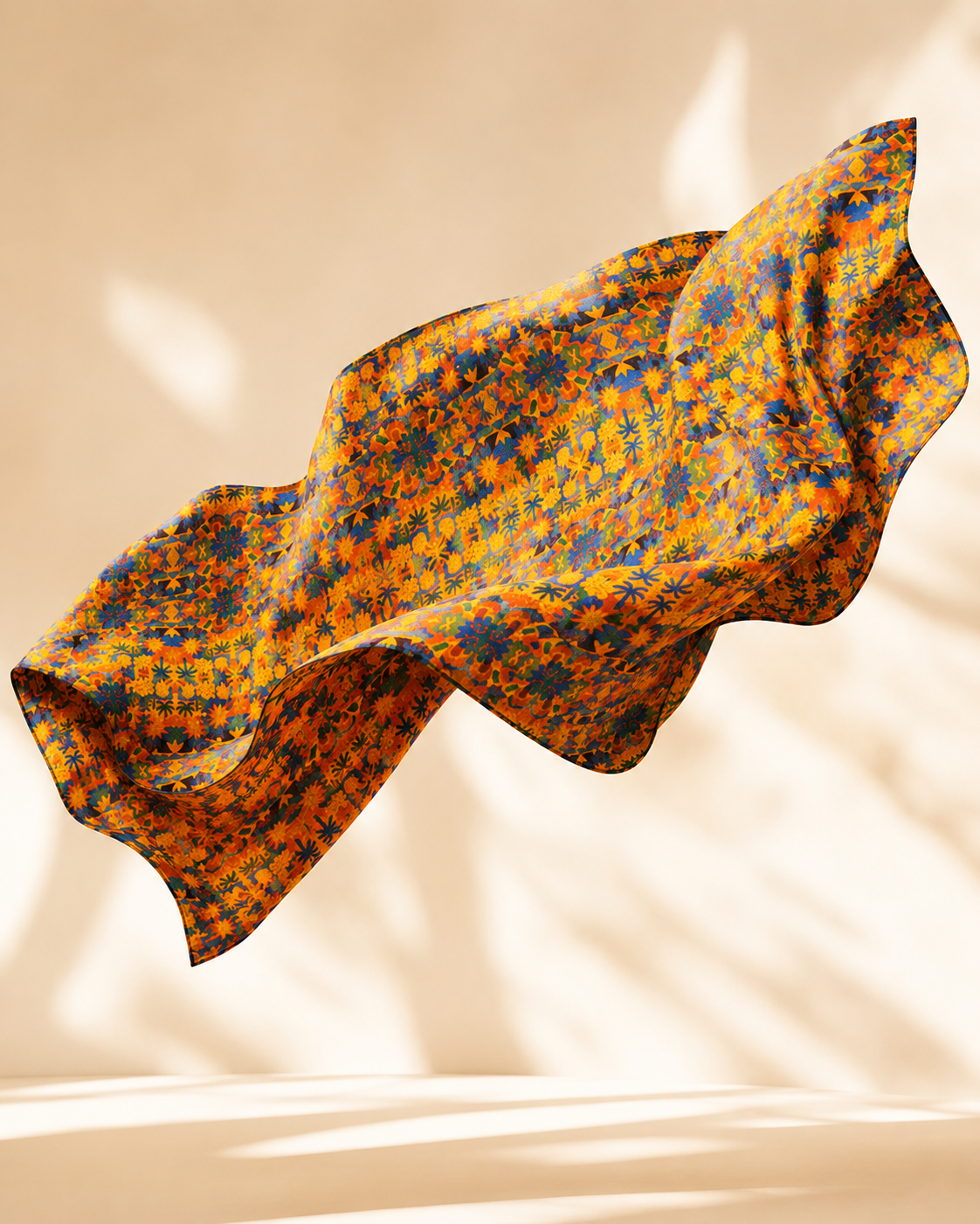Le pagne Palma Aurea flotte avec legerete et devoile son motif artistique sous un nouvel angle. Une creation textile qui celebre la liberte, la lumiere et le savoir-faire d'Elisabeth Akaia Kai.