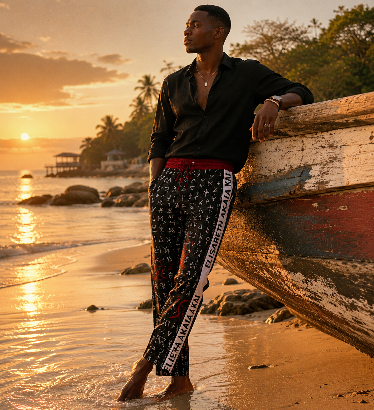 Le pantalon Boma accompagne chaque mouvement avec fluidité et caractère. Sa coupe fuselée et ses motifs exclusifs incarnent une vision moderne du luxe africain.