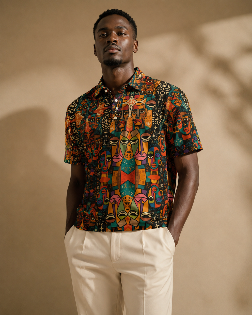 Découvrez un polo homme premium aux imprimés artistiques afro contemporains. Une pièce forte signée ELISABETH AKAIA KAI, entre couture visuelle, confort haut de gamme et élégance minimaliste.