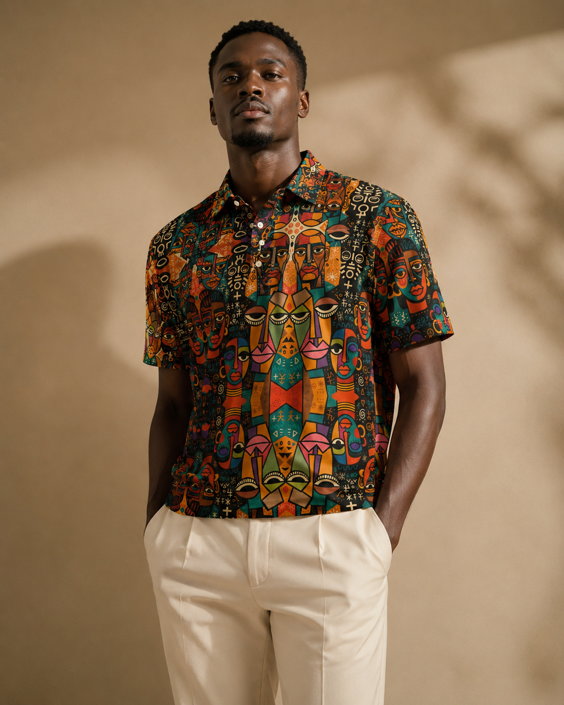 Découvrez un polo homme premium aux imprimés artistiques afro contemporains. Une pièce forte signée ELISABETH AKAIA KAI, entre couture visuelle, confort haut de gamme et élégance minimaliste.