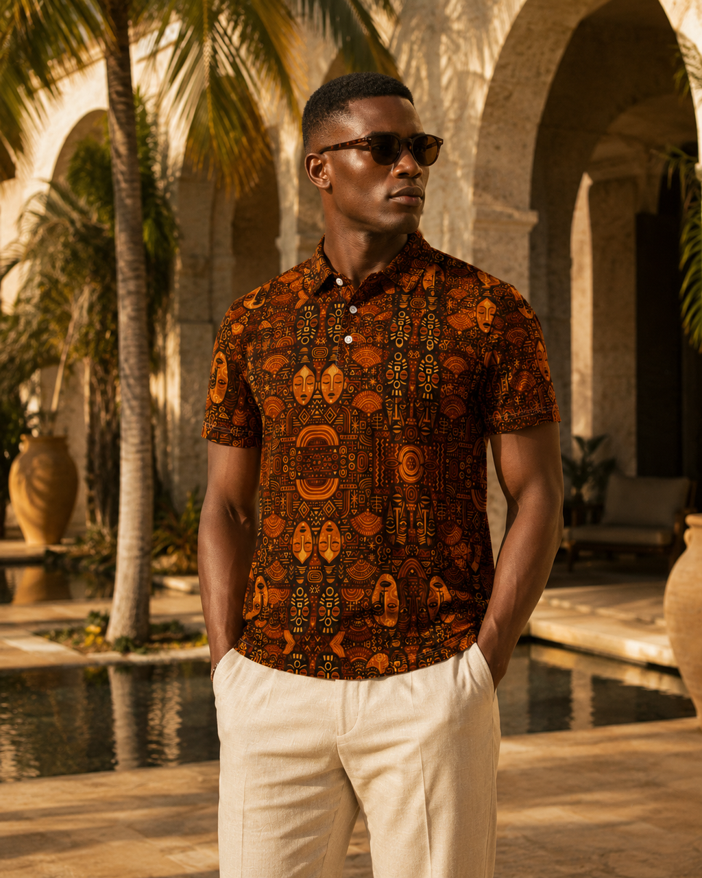 Le polo Ndaia accompagne les voyages sous le soleil avec une silhouette elegante et un imprime artistique exclusif. Une piece pensee pour les amateurs de luxe contemporain et d'heritage culturel.