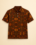 Le polo Ndaia associe motifs inspires de l'art africain, palette solaire et coupe contemporaine. Une creation signature de la collection Les Rituels Solaires concue en edition limitee.