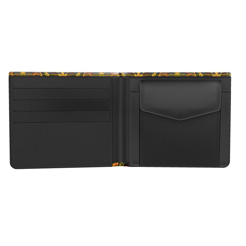 Vue intérieure du portefeuille de créateur pour homme Tanéa, en cuir véritable noir avec compartiments à cartes et poche, conçu dans l’univers afro luxe et gabon luxe.
