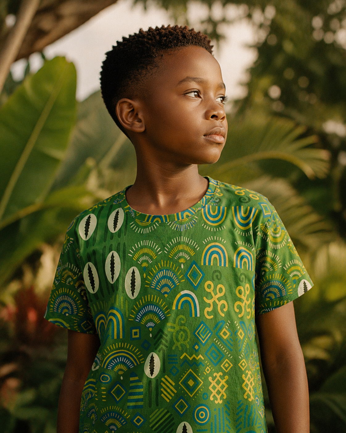 Le t-shirt Mwana associe élégance contemporaine et inspiration africaine. Une pièce emblématique de la collection enfant Élisabeth Akaïa Kaï, conçue pour les jeunes explorateurs.