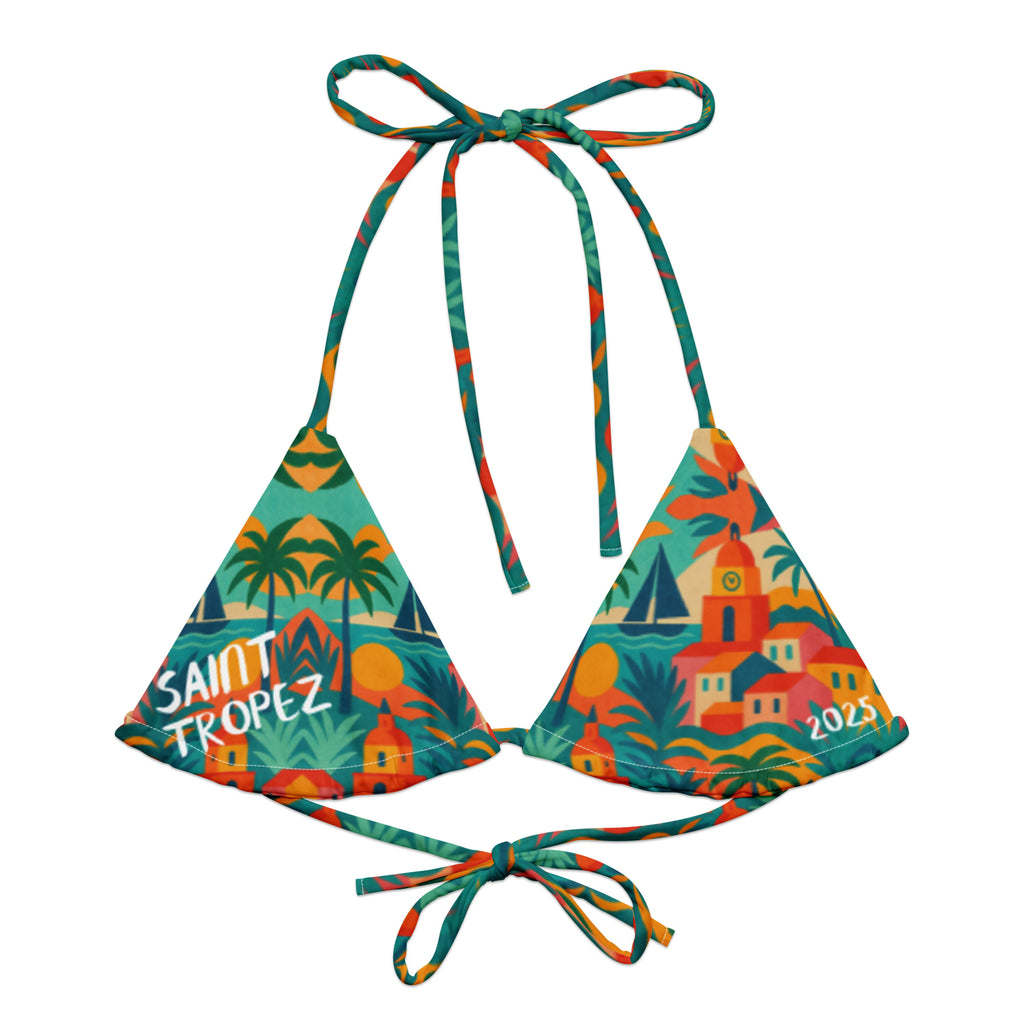 Haut de bikini triangle Rêve Riviera – imprimé artistique exclusif Elisabeth Akaia Kai – Collection Saint-Tropez – maillot de bain luxe en polyester recyclé