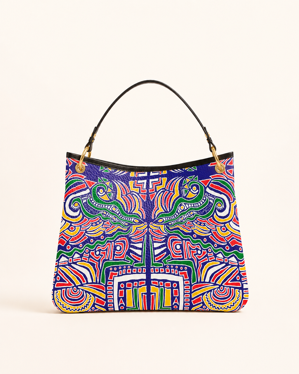 Sac cabas de luxe pour femme inspiré de l'art africain contemporain. Doté d'un motif exclusif ÉLISABETH AKAIA KAÏ, d'une grande capacité de rangement et de finitions premium, il incarne une vision moderne du luxe culturel et responsable.