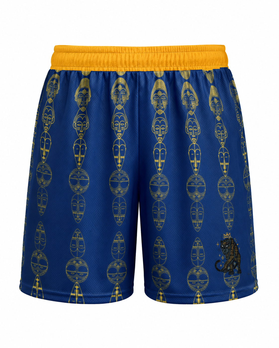 Vue avantdu short Mebeghe Éternel mettant en valeur la continuité du motif, la qualité de confection et la coupe pensée pour conjuguer confort et élégance.
