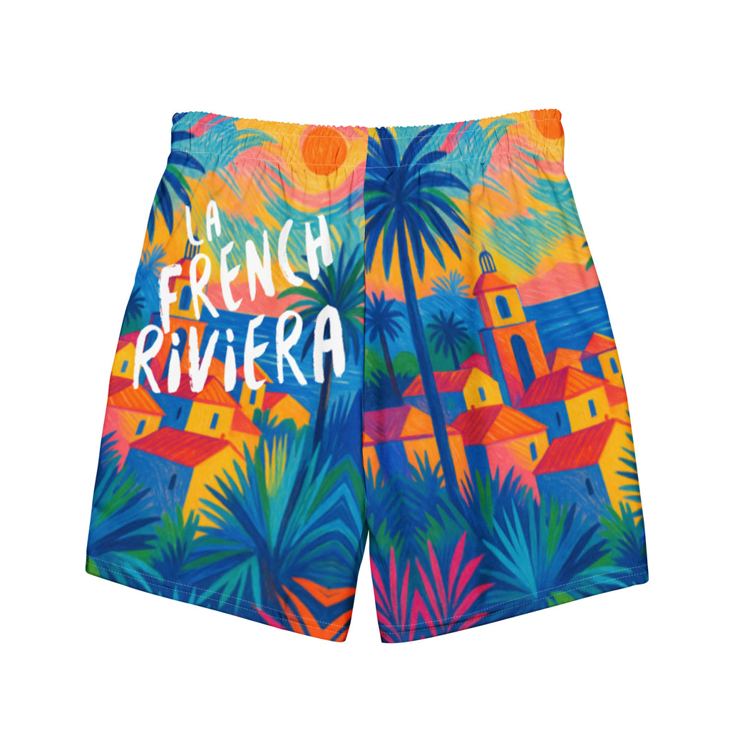 Short de bain homme coloré avec imprimé Saint-Tropez, motif French Riviera, de la marque Elisabeth Akaia Kai