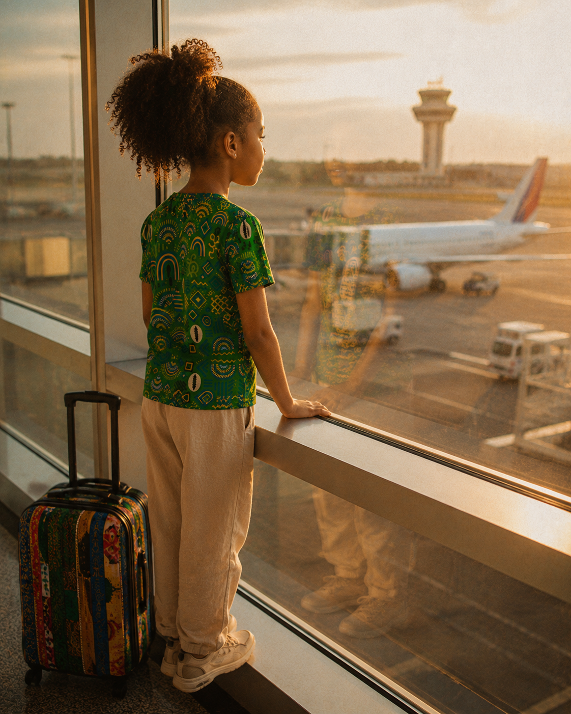 Entre voyage, transmission culturelle et découverte du monde, le t-shirt Mwana accompagne les jeunes exploratrices dans leurs souvenirs de famille et leurs aventures vers le Gabon.