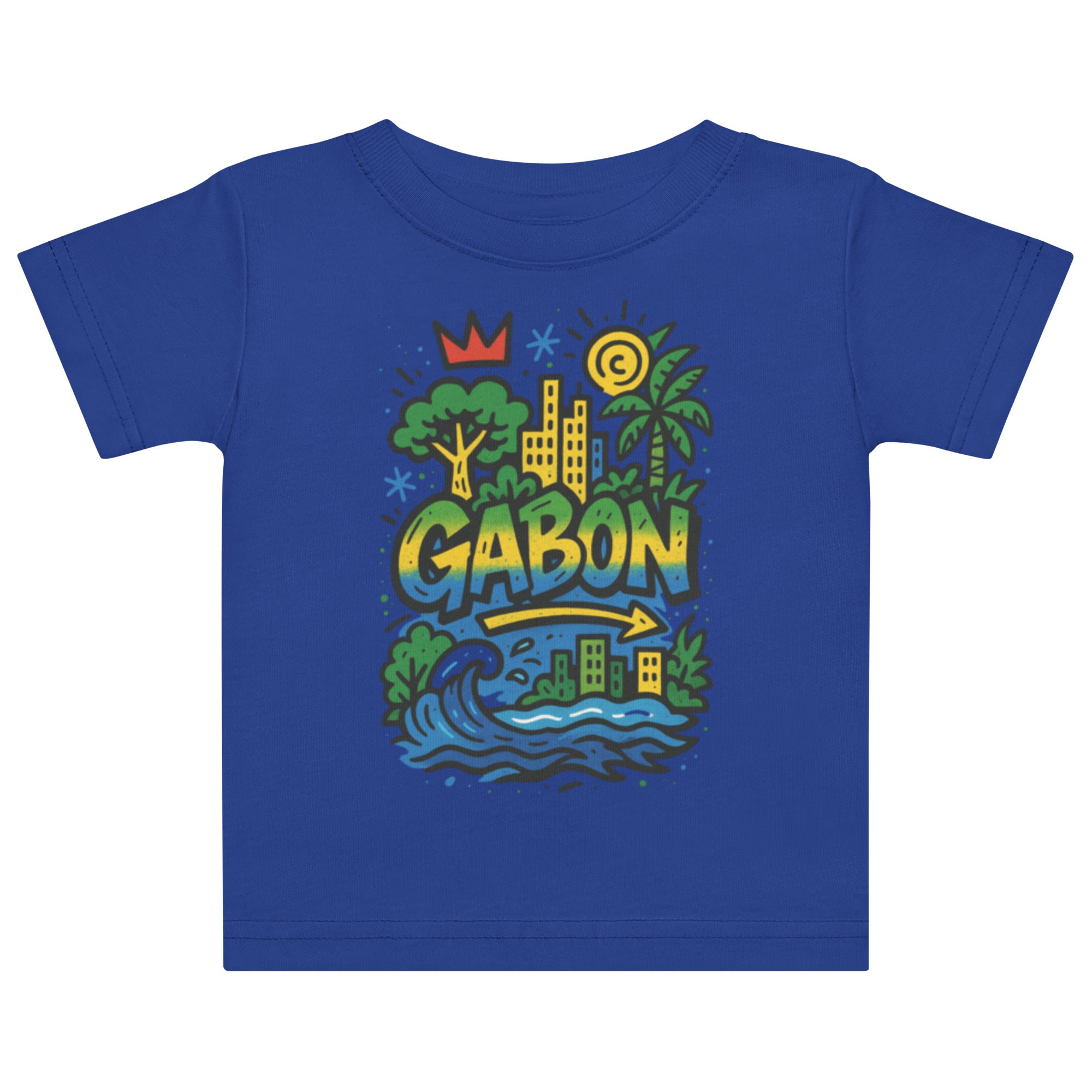 Le t-shirt Ndjili se décline en bleu royal pour une silhouette lumineuse et dynamique. Une couleur inspirée de l'océan Atlantique qui borde les côtes gabonaises.