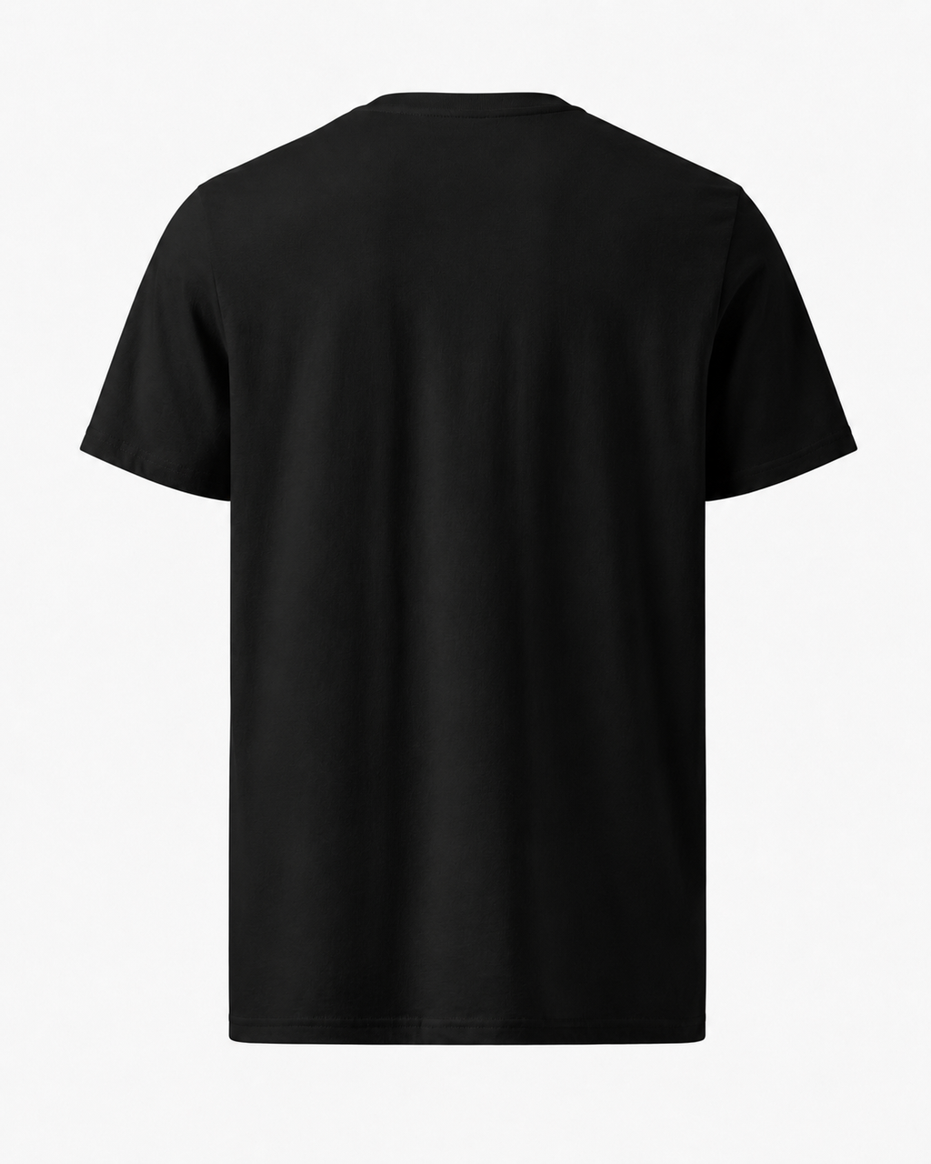 Vue arrière du t-shirt MEBOKO Noir. Sa coupe contemporaine et son coton biologique premium offrent confort, qualité et élégance. Une création conçue à la demande dans une démarche de mode responsable et durable.