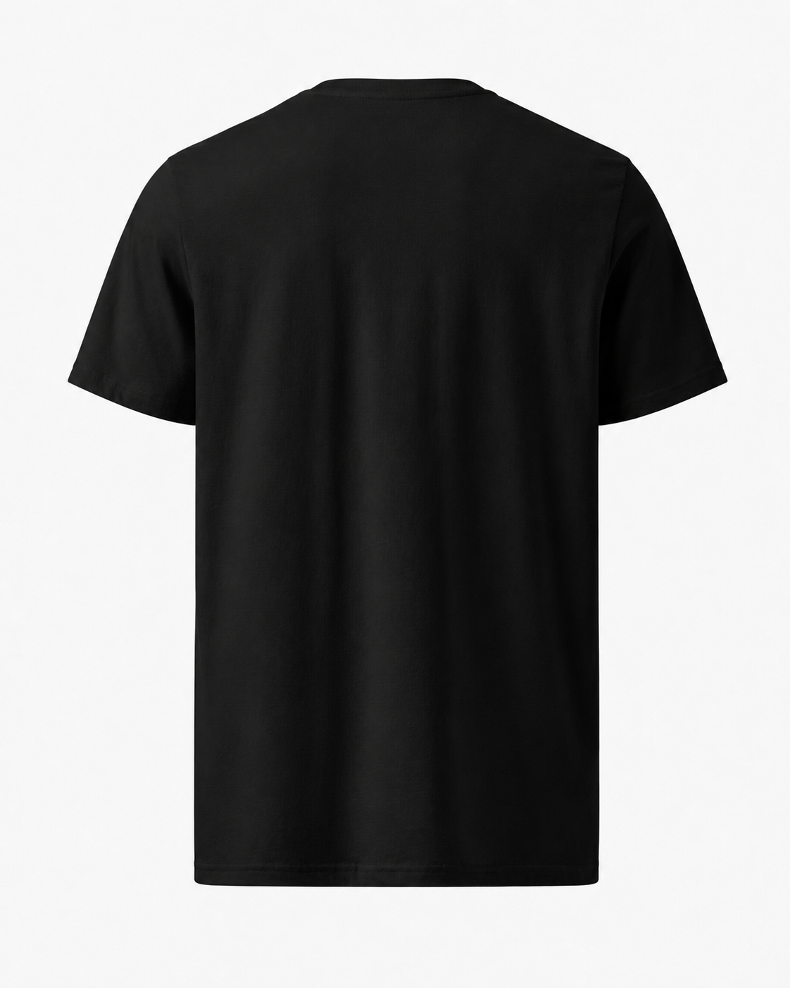 Vue arrière du t-shirt MEBOKO Noir. Sa coupe contemporaine et son coton biologique premium offrent confort, qualité et élégance. Une création conçue à la demande dans une démarche de mode responsable et durable.