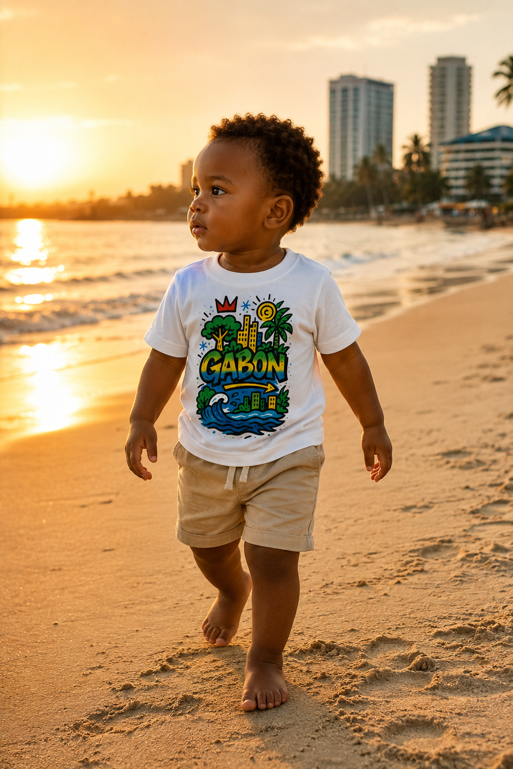 Inspiré par les paysages du Gabon, le t-shirt enfant Ndjili célèbre l'évasion et les souvenirs d'enfance. Une pièce douce et confortable pensée pour les journées ensoleillées et les aventures au bord de l'Atlantique.