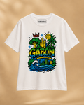 Vue avant du T-shirt homme Ndjili Libreville Royale en coton biologique. Illustration artistique inspirée de Libreville et de l’univers afro luxe contemporain.