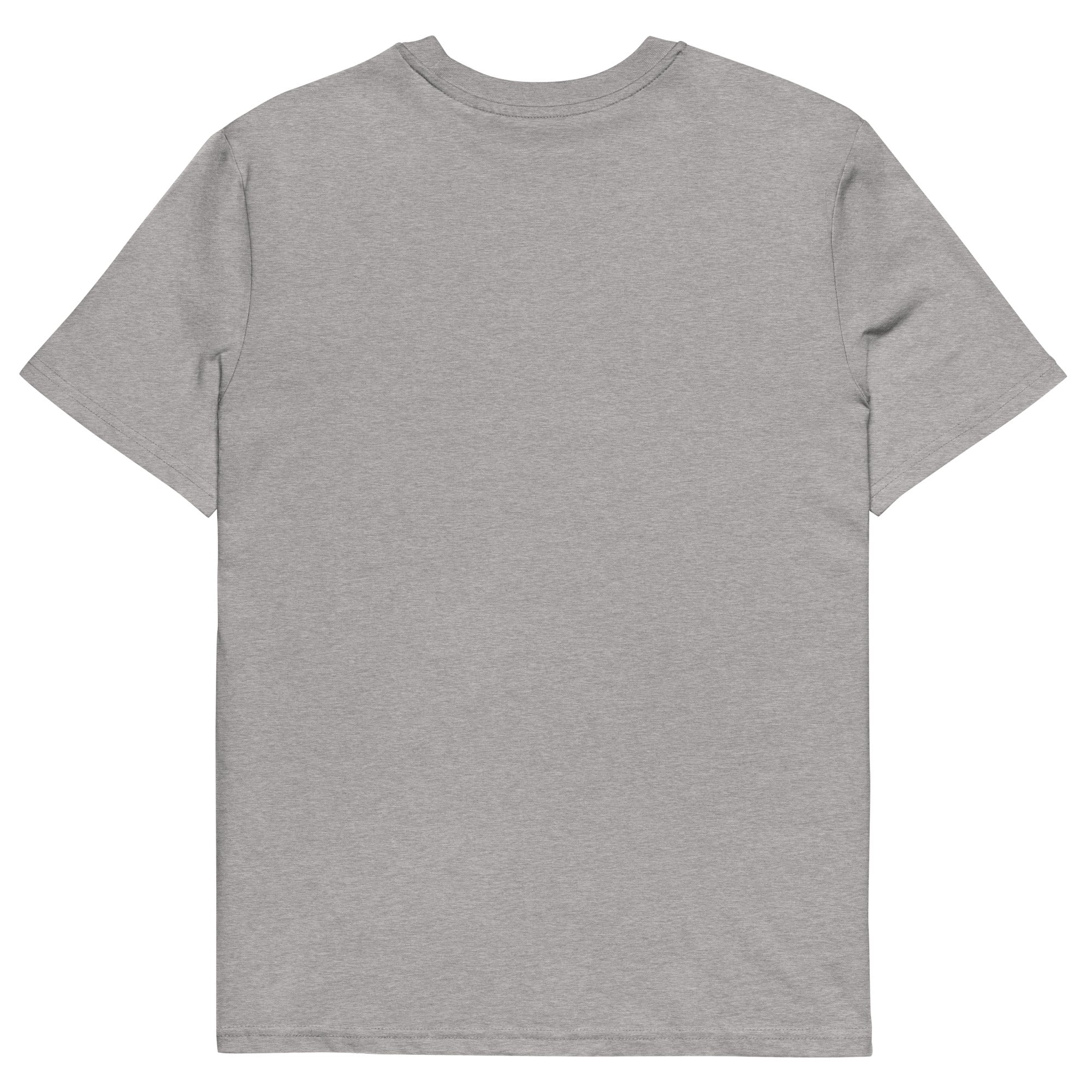 T-shirt gris chiné clair coton bio, imprimé Gabon coloré, coupe unisexe afro luxe haut de gamme.
